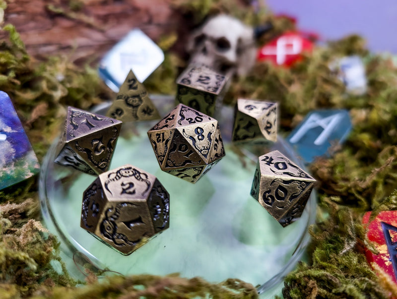 The Abyssal Sovereign | Eldritch Gold Metal Dice Set - Only-Games