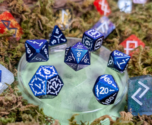 Astral Veil Arcana | Blue & White Metal Arcana Dice Set - Only-Games