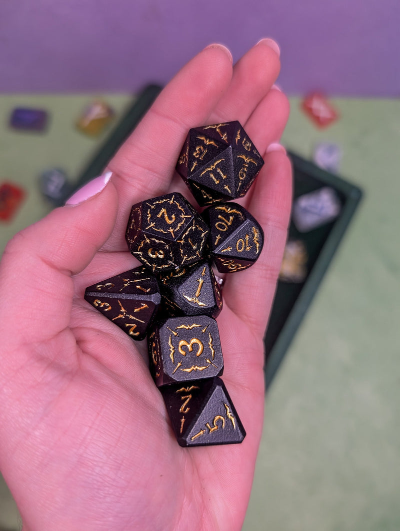 Arcana Obscura | Arcana Black and Gold Metal Dice Set - Only-Games