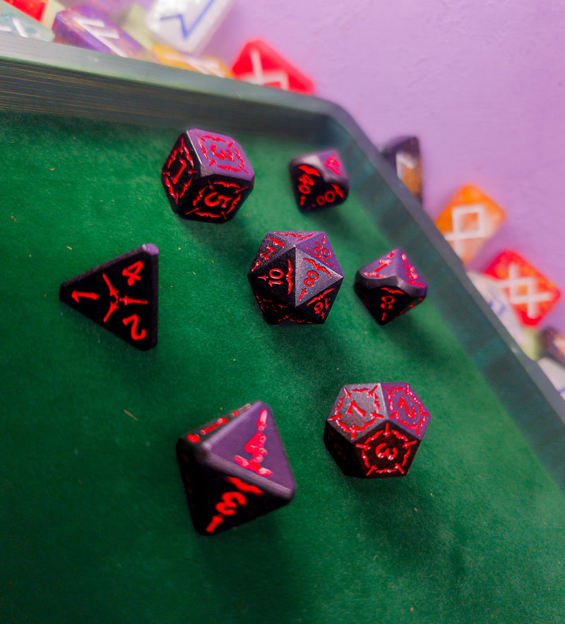 Hellish Rebuke | Black & Red Metal Arcana Dice Set - Only-Games