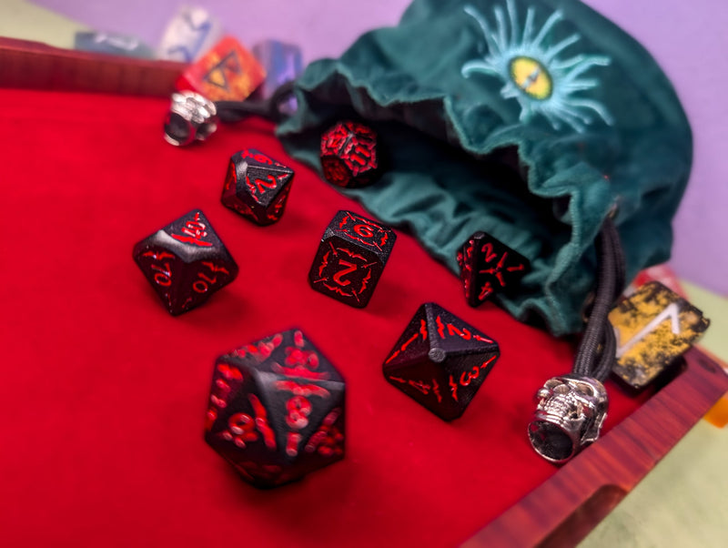 Hellish Rebuke | Black & Red Metal Arcana Dice Set - Only-Games