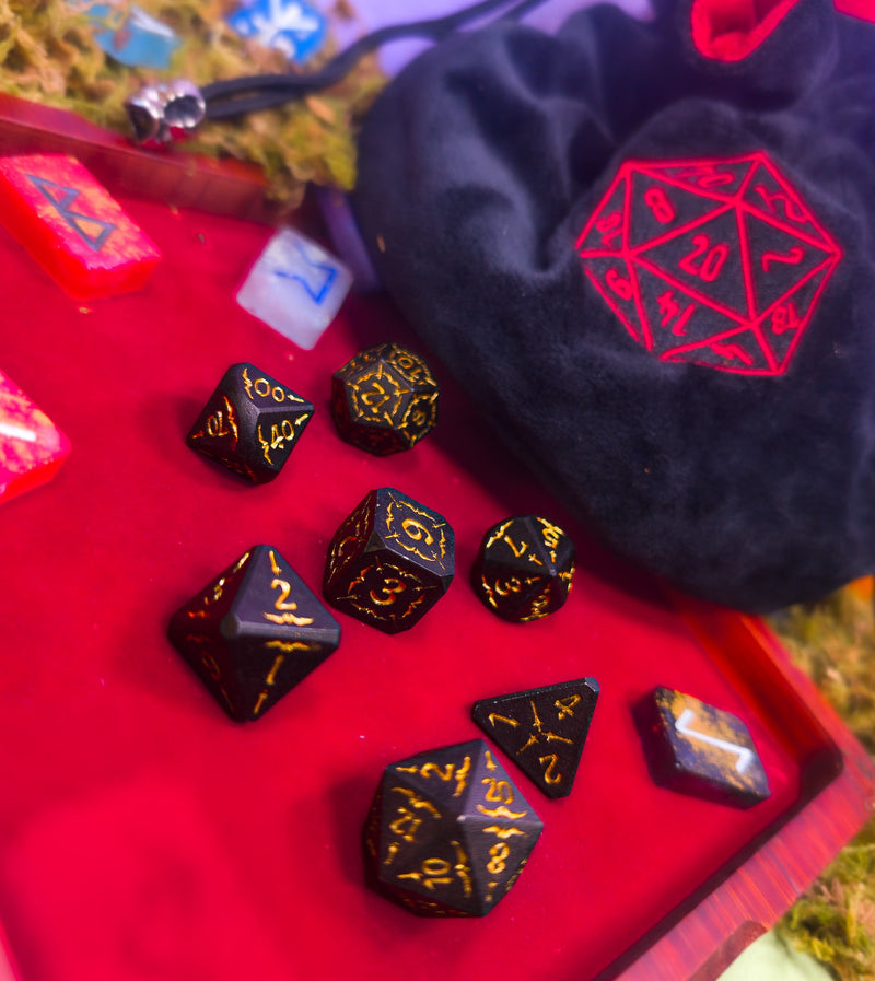 Arcana Obscura | Arcana Black and Gold Metal Dice Set - Only-Games