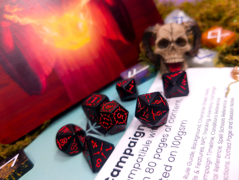 Hellish Rebuke | Black & Red Metal Arcana Dice Set - Only-Games