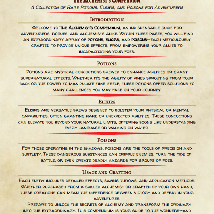 D&D The Alchemist’s Compendium: A Collection of 18 Rare Potions, Elixirs, and Poisons for Adventurers