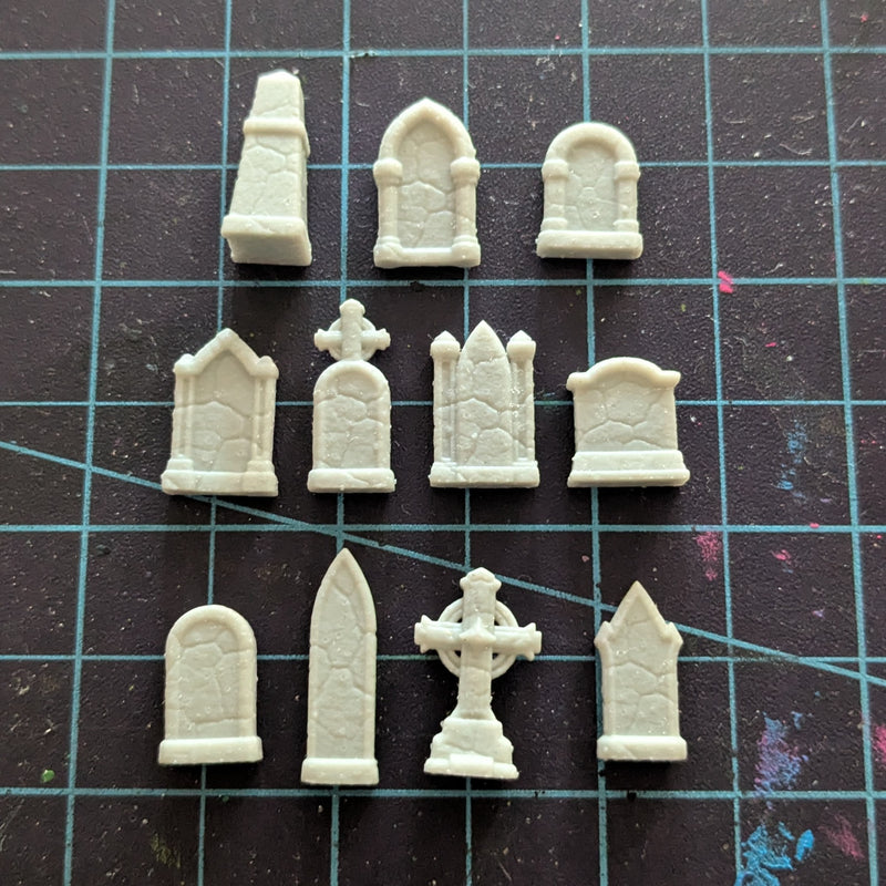 Halloween Graveyard Headstones 12 Pack Gothic Basing Bits for 32mm Tabletop Miniatures