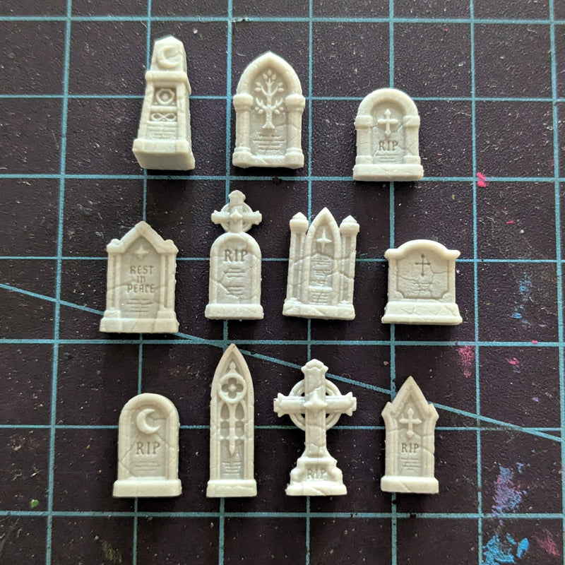 Halloween Graveyard Headstones 12 Pack Gothic Basing Bits for 32mm Tabletop Miniatures