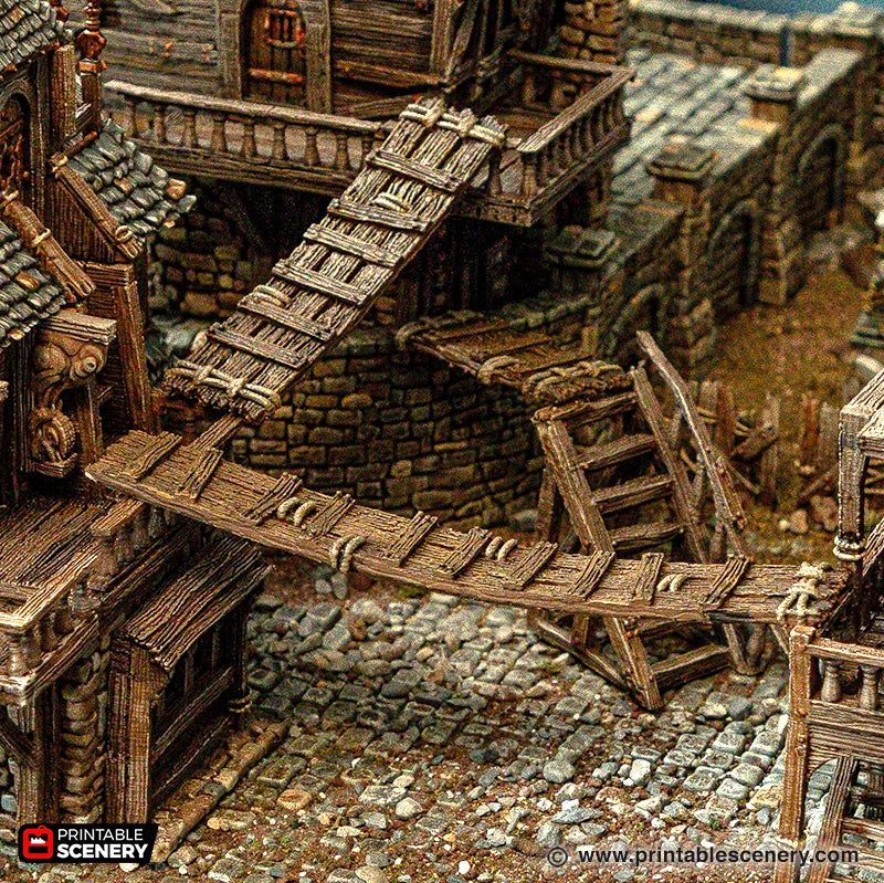 Ramshackle Gangplanks - Cities of Ramshackle and Ruin - Printable Scenery - Terrain, Wargaming, D&D, DnD - Only-Games