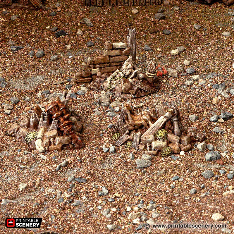 Rubble Piles and Scatter - Cities of Ramshackle and Ruin - Printable Scenery - Terrain, Wargaming, D&D, DnD - Only-Games