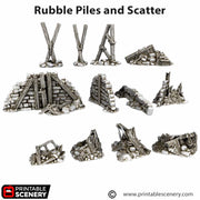 Rubble Piles and Scatter - Cities of Ramshackle and Ruin - Printable Scenery - Terrain, Wargaming, D&D, DnD - Only-Games