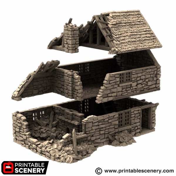 Ruined Hollyhock Cottage - King and Country - Printable Scenery Terrain Wargaming D&D DnD 10mm 15mm 20mm 25mm 28mm 32mm 40mm 54mm Painted options - Only-Games
