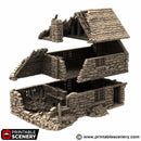 Ruined Hollyhock Cottage - King and Country - Printable Scenery Terrain Wargaming D&D DnD 10mm 15mm 20mm 25mm 28mm 32mm 40mm 54mm Painted options