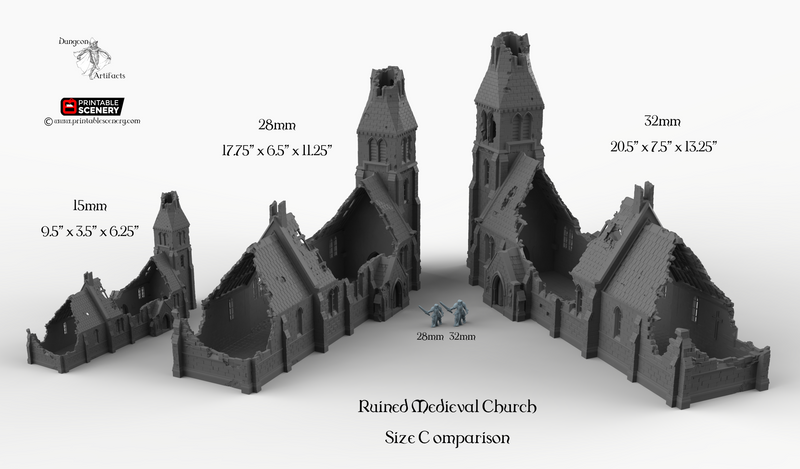 Ruined Medieval Church - Time Warp - Printable Scenery Wargaming Terrain Scatter D&D, DnD - Only-Games
