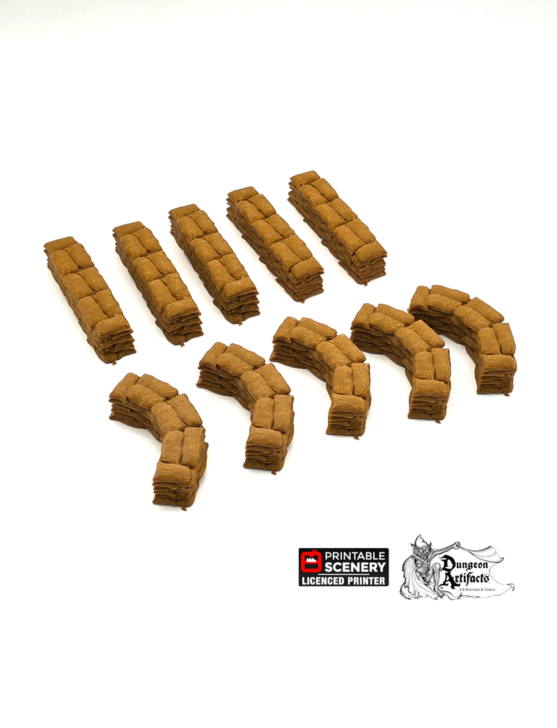 Sandbag Walls - Brave New Worlds - Printable Scenery Wasteworld Terrain Scatter D&D DnD Sand Bag Sandbags Bags - Only-Games
