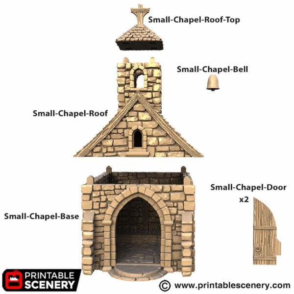 Small Chapel - Kingdoms of Throne and Ash - Printable Scenery - Terrain, Wargaming, D&D, DnD - Only-Games