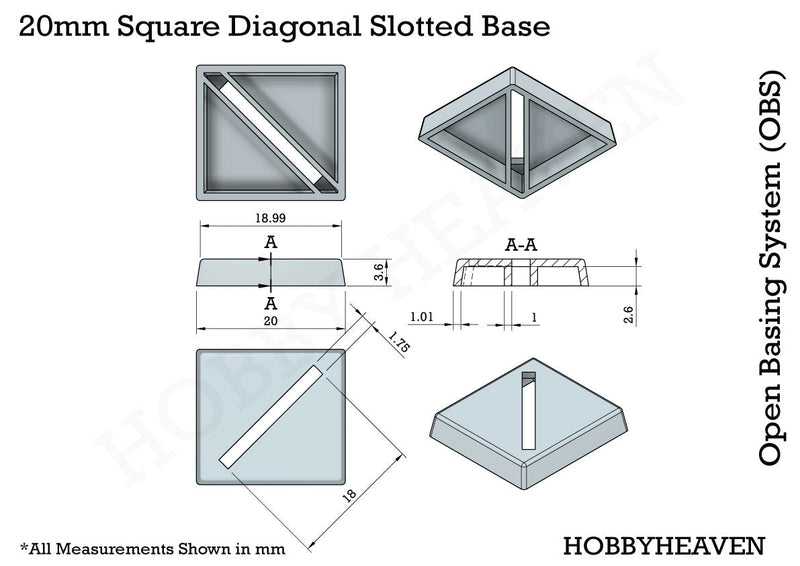 20mm Square Slotted Plastic Bases - Only-Games