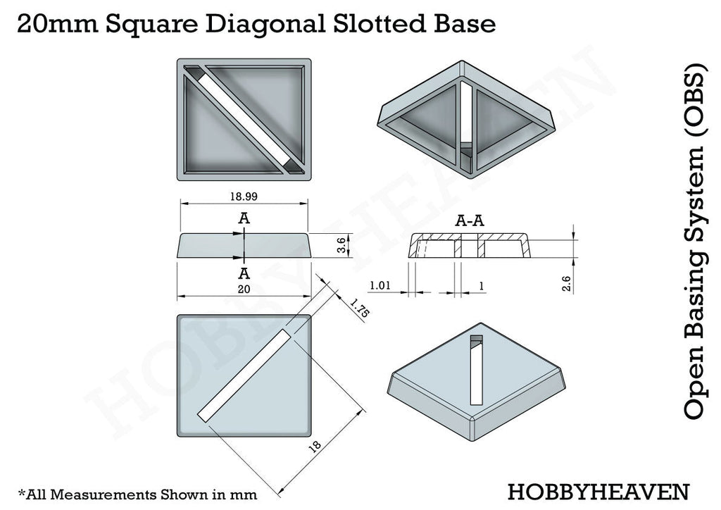 Sharp Plastic Base 20mm Square Slotted Plastic Bases