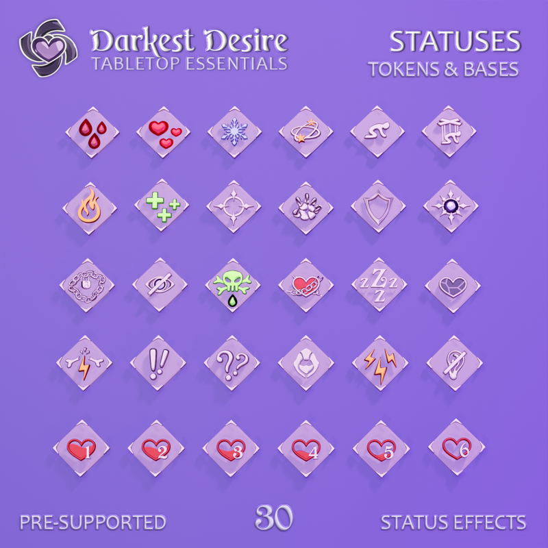 Condition Tokens - 30 Status Effects with Bases