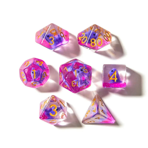 Purple T-Rex | Resin Inclusion Dice | 7 Piece Set - Only-Games
