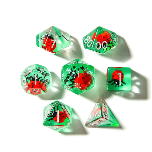Red Ladybugs | Resin Inclusion Dice | 7 Piece Set - Only-Games
