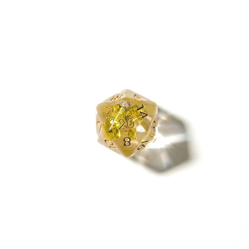 Gold Butterfly | Resin Inclusion Dice | 7 Piece Set - Only-Games
