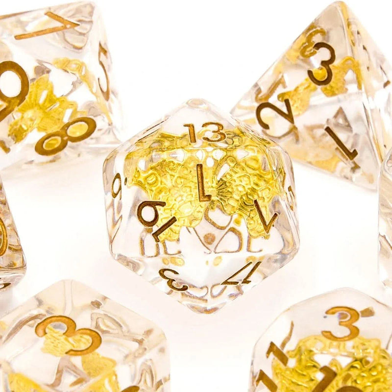 Gold Butterfly | Resin Inclusion Dice | 7 Piece Set - Only-Games