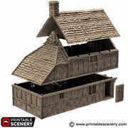 Wattle and Daub Hollyhock Cottage - King and Country - Printable Scenery Terrain Wargaming D&D DnD 10mm 15mm 20mm 25mm 28mm 32mm 40mm 54mm Painted options - Only-Games