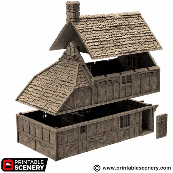 Wattle and Daub Hollyhock Cottage - King and Country - Printable Scenery Terrain Wargaming D&D DnD 10mm 15mm 20mm 25mm 28mm 32mm 40mm 54mm Painted options - Only-Games