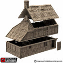 Wattle and Daub Hollyhock Cottage - King and Country - Printable Scenery Terrain Wargaming D&D DnD 10mm 15mm 20mm 25mm 28mm 32mm 40mm 54mm Painted options