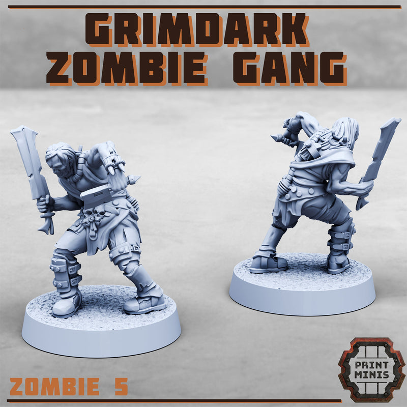 Grimdark Zombie Gang - Print Minis - Terrain Wargaming D&D DnD 28mm 32mm 40mm 54mm - Only-Games