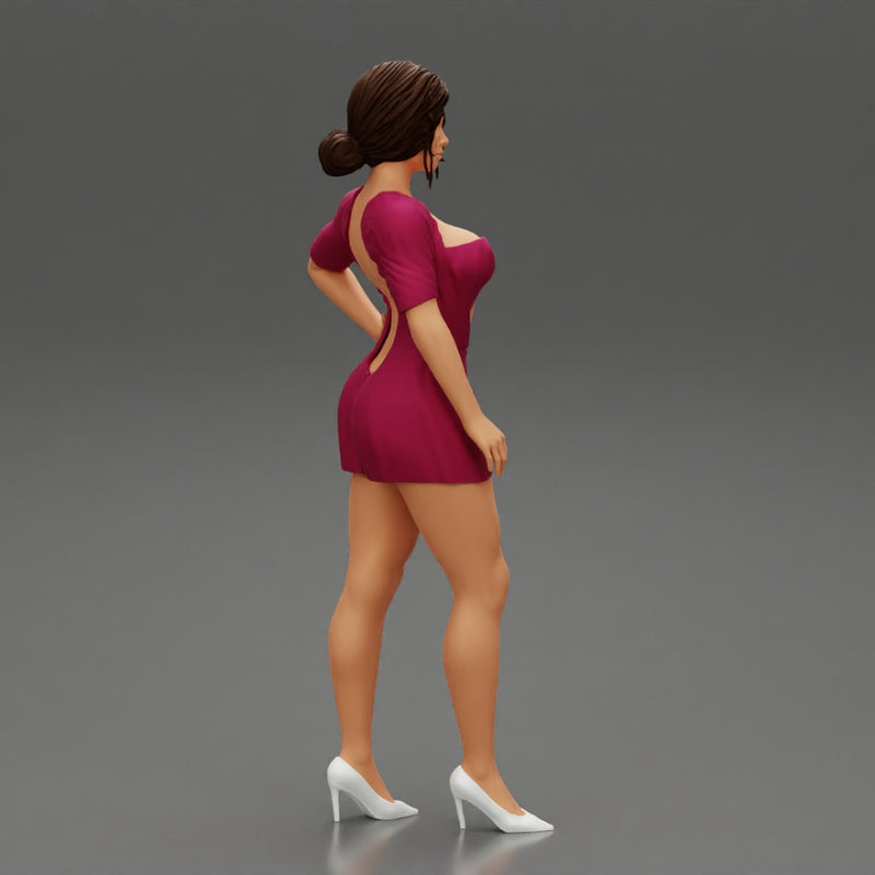 Beautiful Woman in Short Evening Mini Dress - Only-Games