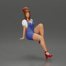 sexy girl in short denim overalls and heels is sitting on the car - Only-Games