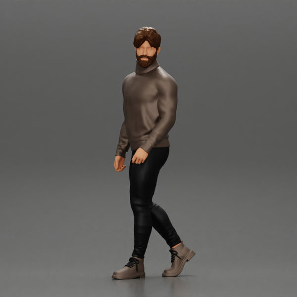 Stylish Man Walking in Turtleneck