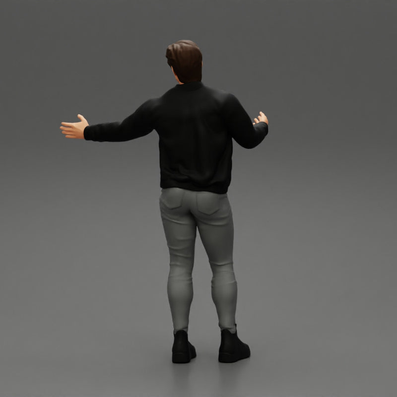 young man standing and explaining with hands - Only-Games