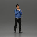 Confident Man with Backpack in Blue Sweater, Pondering Thoughts - Only-Games