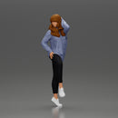 Young woman in  shirt with long hair posing with one foot resting on the motorcycle - Only-Games