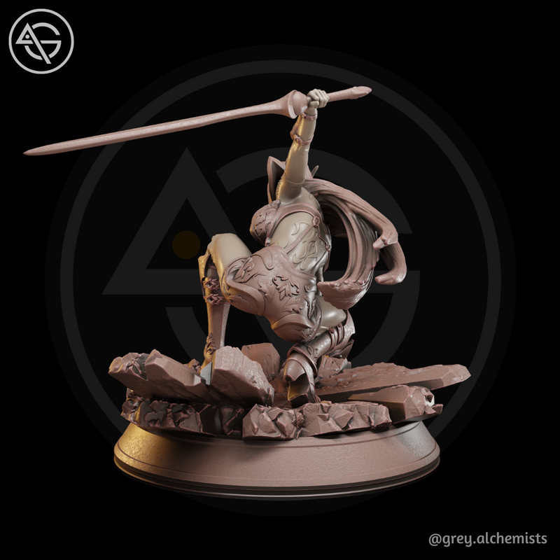 Rina the Drow Demon Hunter, Crouching Pose - Fantasy Resin Miniature in 32mm - DnD