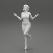 Woman in Mini Dress is Standing on One Leg - Only-Games