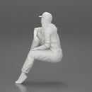 Tired woman mechanic in suit and cap sitting - Only-Games