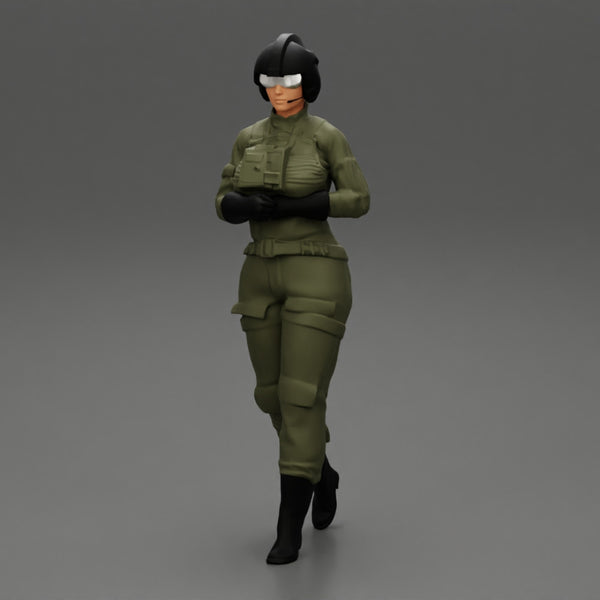 woman fighter pilot walking in helmet