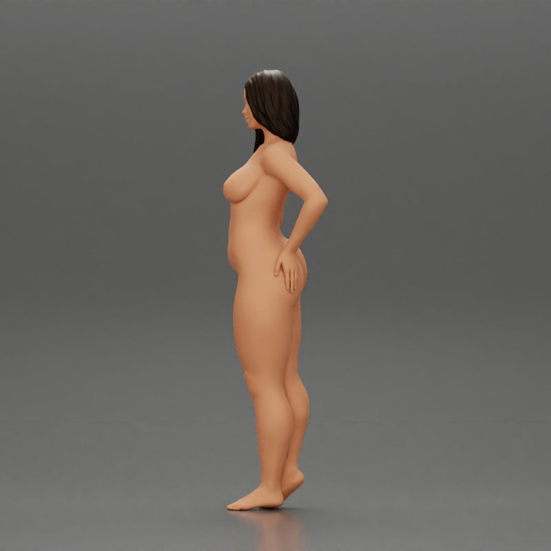 Naked girl standing putting her left hand on her hip