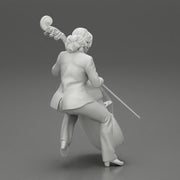Beautiful young woman musician sitting on a vintage double bass - Only-Games