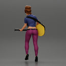 Young woman with short hair standing playing on an acoustic guitar on stage - Only-Games