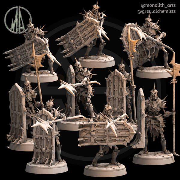 Army of Skeleton Guards with Shields - Set of 9 Poses - Fantasy Resin Miniatures in 32mm - DnD Monsters