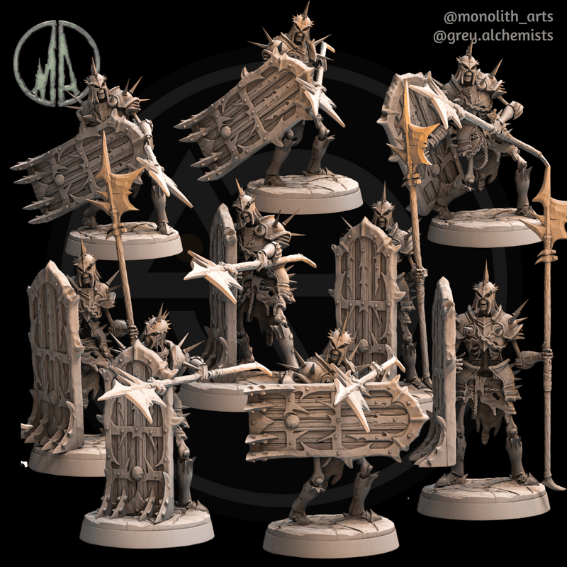 Skeleton Guards with Shields - 9 Poses - Fantasy Resin Miniatures in 32mm - DnD Monsters