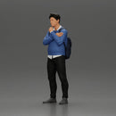 Confident Man with Backpack in Blue Sweater, Pondering Thoughts - Only-Games