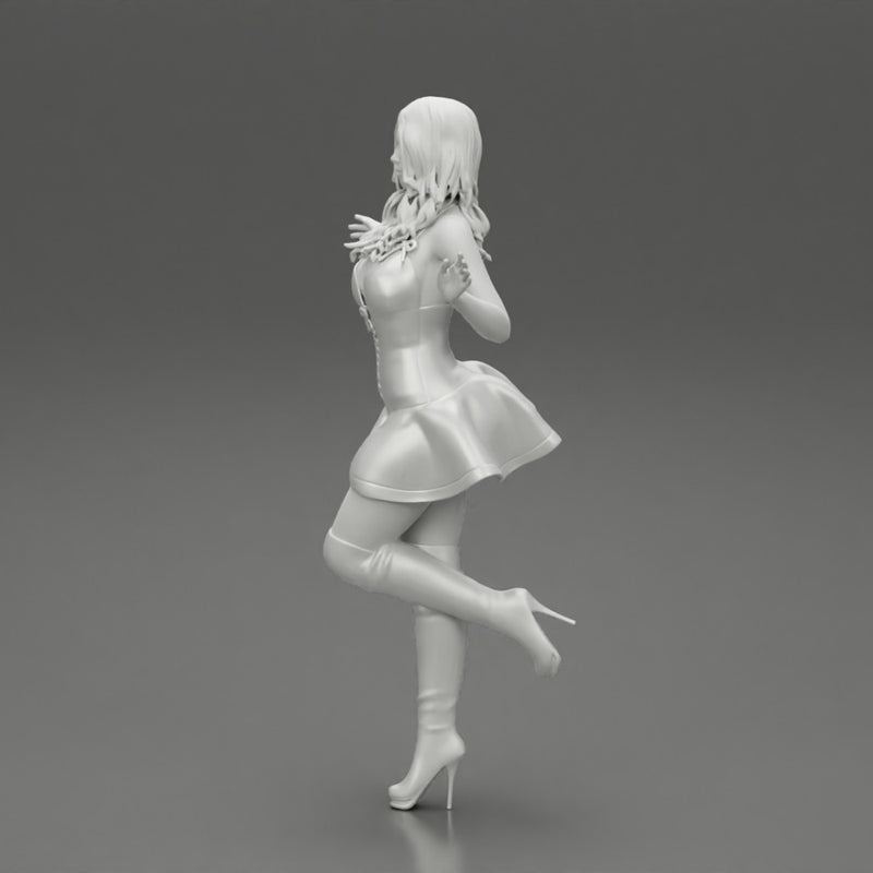 santa girl in Dress and hat Standing on One Leg - Only-Games