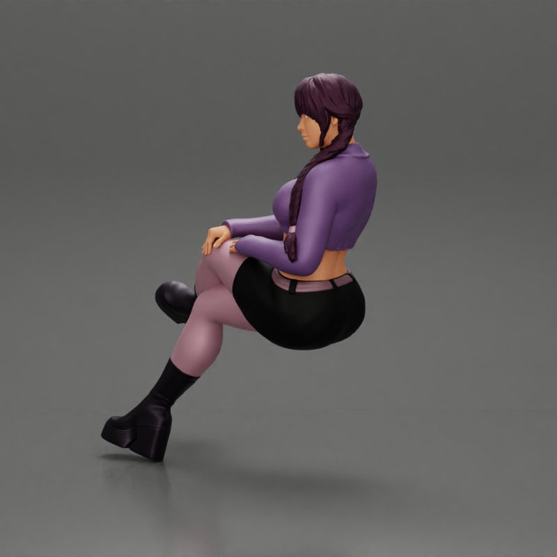 Sexy girl sitting with crossed legs  n boots and mini skirt  with long pigtails - Only-Games