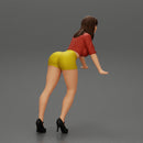 sexy girl in shorts and mini shirt leans against the car with her hands - Only-Games