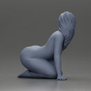 Naked Woman Kneeling Pin-Up Pose on the Beach - Only-Games