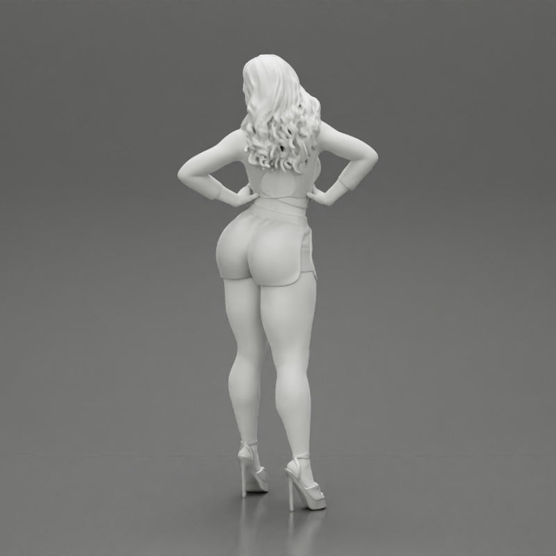 Sexy girl in short and heels with long hair posing - Only-Games